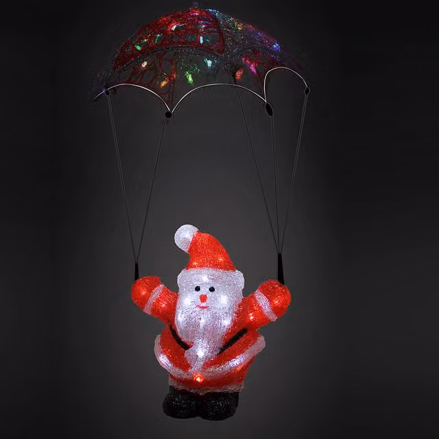Świąteczna figurka akrylowa LED Deuba Mikołaj ze spadochronem, wielokolorowa