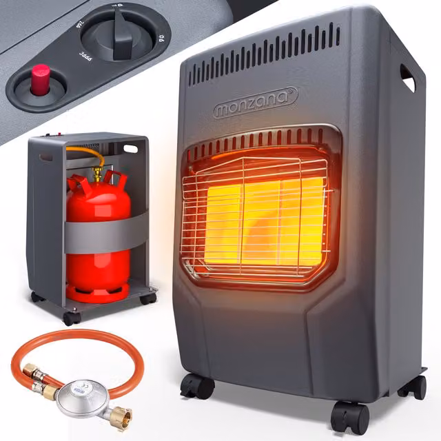 Gazowy piecyk grzewczy Monzana 4200W z reduktorem na butlę gazową, kolor czarny, W x S x G: 72 x 42 x 38 cm