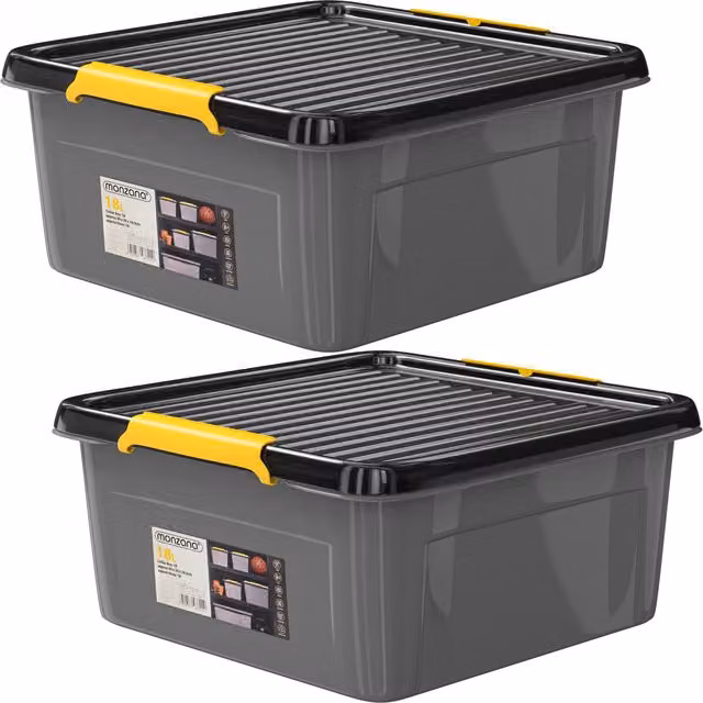 Zestaw 2 plastikowych pudełek do przechowywania monzana® z pokrywkami i uchwytami, kolor szary/antracytowy/żółty, W x S x G: 16 x 39 x 39 cm