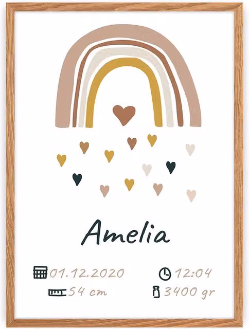 Metryczka Rain of Love Yellowtipi – Plakat papierowy w kolorach różowym i wielokolorowym