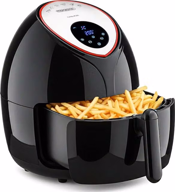 Frytkownica beztłuszczowa Monzana 9w1 XXL, czarno-srebrna, pojemność 6,5 l, moc 1850 W, wyświetlacz cyfrowy LED