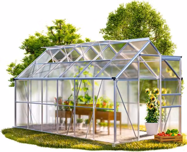 Szklarnia aluminiowa Gardebruk® srebrna z poliwęglanem, W x S x G: 195 x 380 x 190 cm
