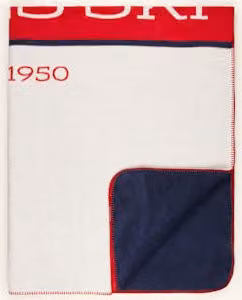 Dwustronny koc jacquard Pad Pled Après Ski w kolorze czerwonym, niebieskim i białym, bawełniany, 200 x 150 cm