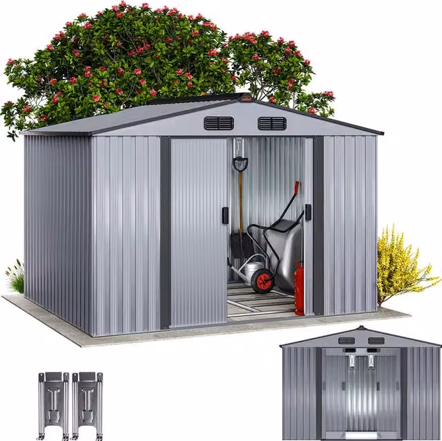 Szopa ogrodowa Gardebruk® metalowa szara z przesuwnymi drzwiami W x S x G: 260 x 205 x 180 cm