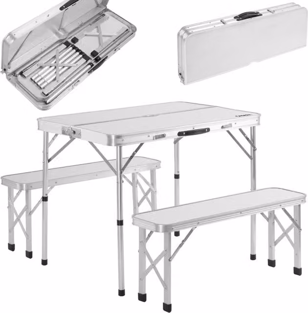 Zestaw mebli kempingowych Casaria® 3 cz. Biały Składany Aluminium