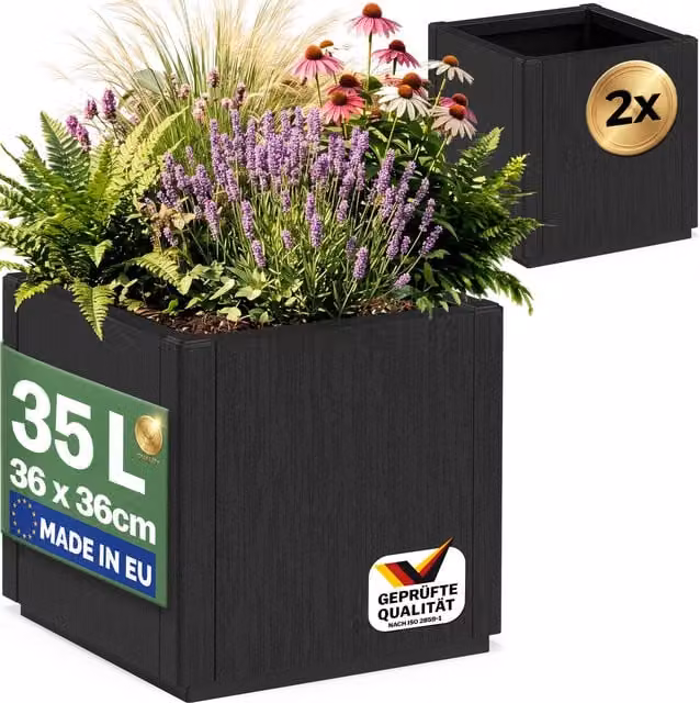 Zestaw 2 sztuk doniczek Casaria Ethica w kolorze antracytowym, wykonanych z tworzywa sztucznego, W x S x G: 35 x 36 x 36 cm