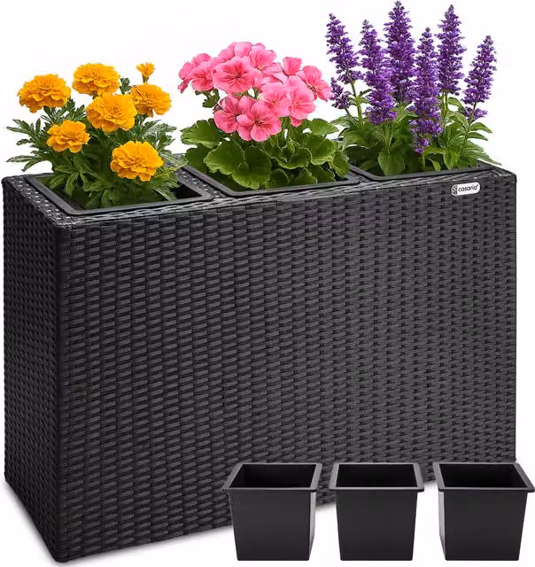 Doniczka CASARIA w kolorze czarnym z technorattanu, W x S x G: 83 x 30,5 x 60 cm