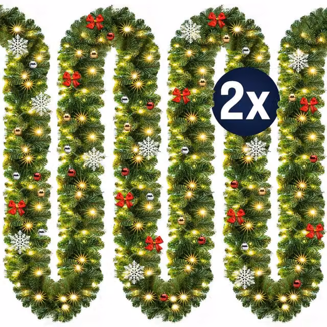 Zestaw 2 girland świątecznych Casaria LED o długości 10 m, kolor zielony, światło ciepłe białe, klasyczny model do dekoracji wewnętrznych i zewnętrznych