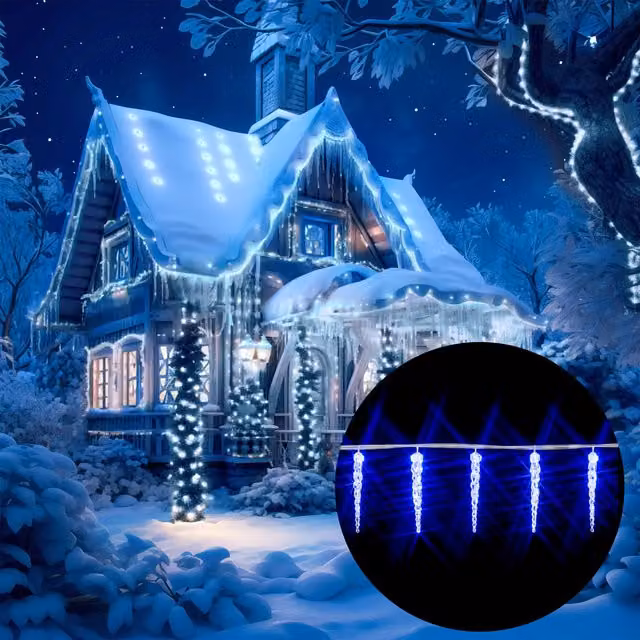 Lampki choinkowe LED Monzana Sople lodu, niebiesko-białe, 80 diod, 13 m