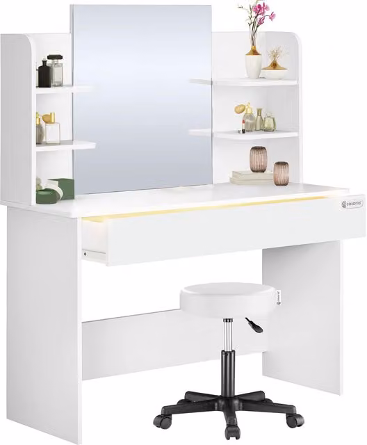 Toaletka Lucia Casaria White z taboretem na kółkach W: 140 cm, G: 40 cm, W: 110 cm