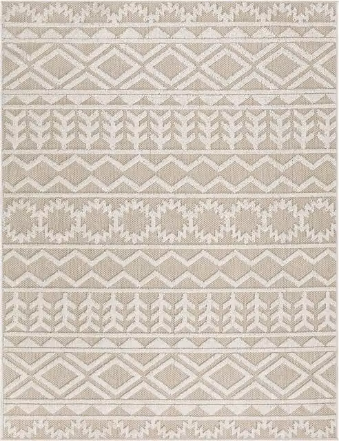 Dywan Munico krem 160 x 220 cm, nowoczesny dywan z frędzlami i efektem high-low