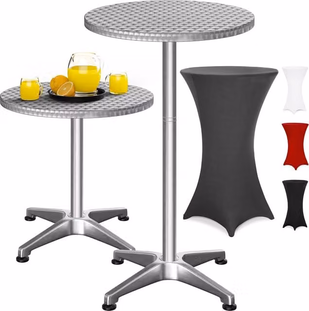 Srebrny stół barowy CASARIA z regulowaną wysokością i szarym pokrowcem, W: 115 cm, S: 60 cm, G: 60 cm