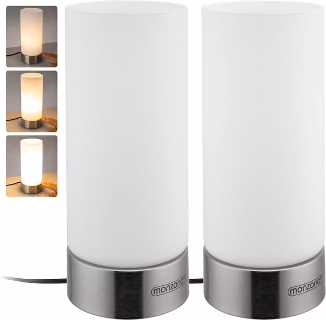 Zestaw 2 lamp stołowych Lumo marki monzana® w kolorze białym z metalową obudową i funkcją dotykową