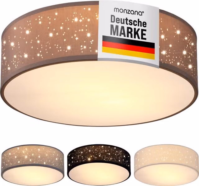 Lampa sufitowa MONZANA materiałowa beżowa Ø38 cm efekt gwieździstego nieba
