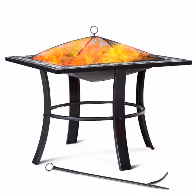 Czarna misa ogniowa Gardebruk® ze stalowym rusztem, pogrzebaczem i pokrywą, Średnica: 76 cm