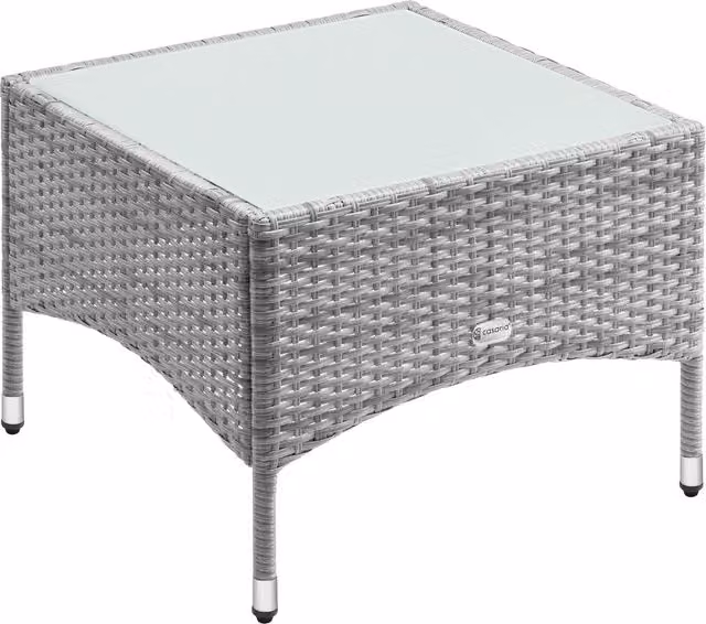 Stolik boczny Casaria polirattanowy szary z blatem szklanym S/G/W: 58 x 58 x 42 cm
