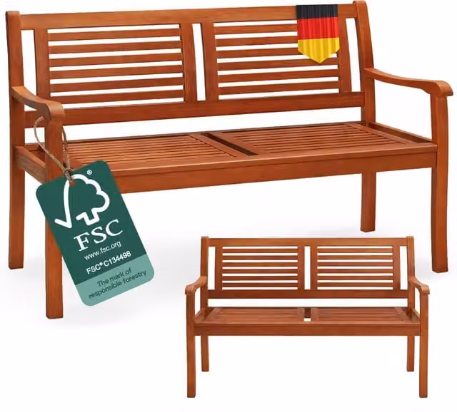 Ławka ogrodowa Casaria z podłokietnikami, drewno eukaliptusowe FSC, brązowa, W x S x G: 88 x 120 x 56 cm