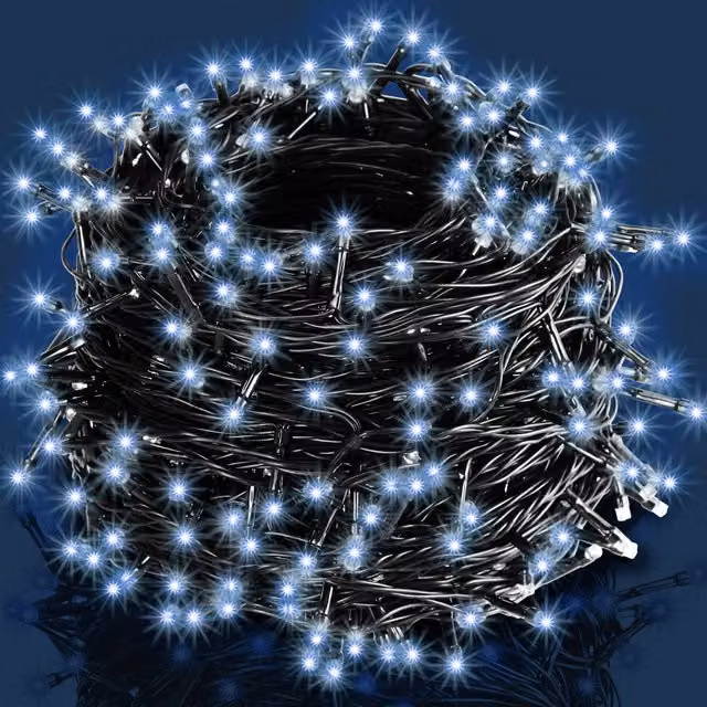 Łańcuch świetlny LED Monzana 200 diod, zimny biały, czarny kabel, IP44