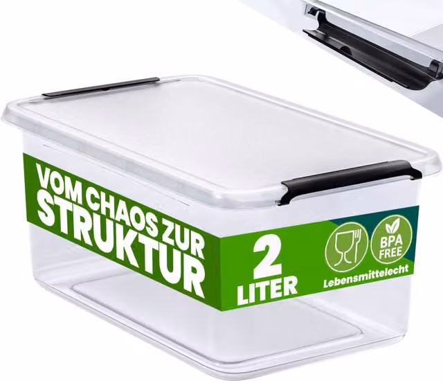 Przezroczyste pojemniki do przechowywania Deuba z pokrywą i uchwytami, plastikowe, 2L, W x S x G: 12 x 20 x 15 cm