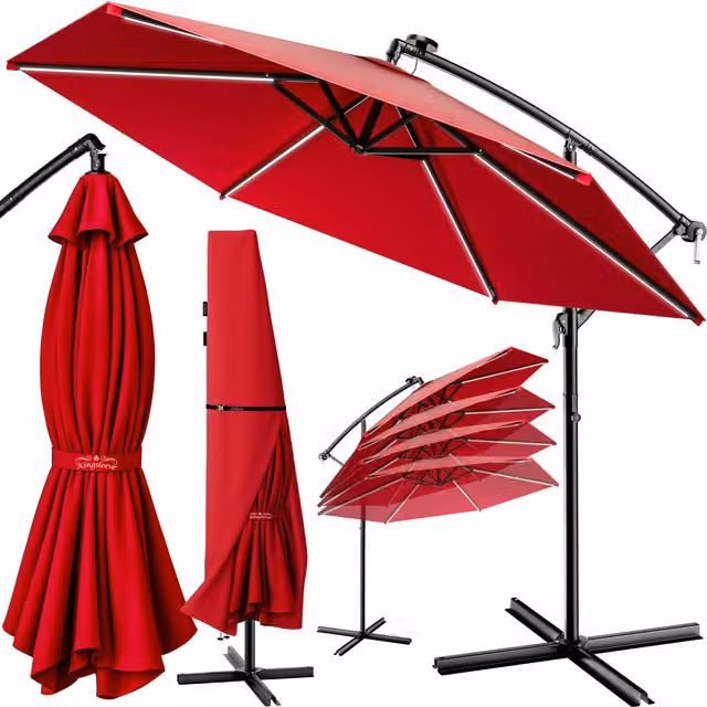 Parasol ogrodowy Kingsleeve® Mali z lampkami LED, czerwony, Średnica: 350 cm