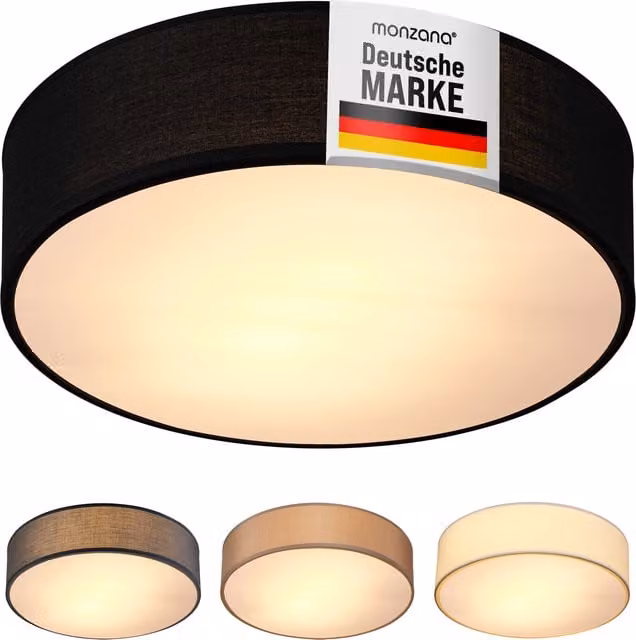 Lampa sufitowa monzana® czarna tkanina i metal, okrągła, Ø30 cm