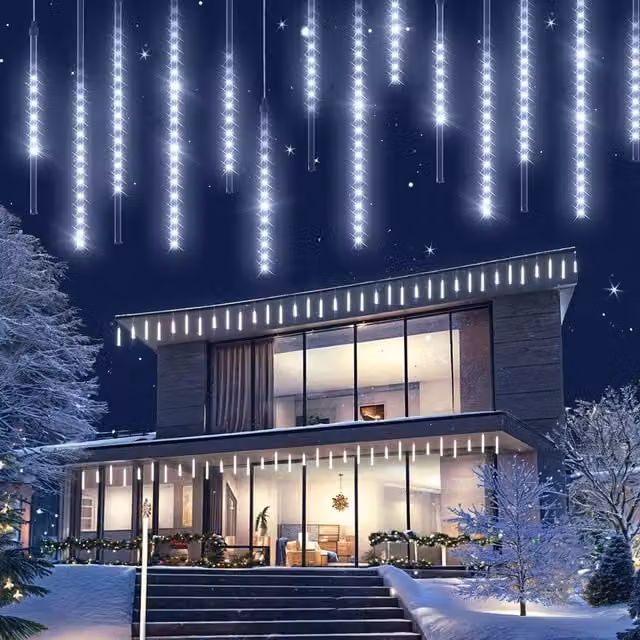 Lampki choinkowe LED Monzana Deszcz Meteorów Zimna Biel