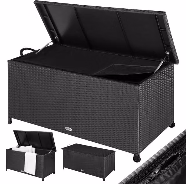Skrzynia ogrodowa Casaria Czarna Technorattan W x S x G: 117 x 53 x 60 cm