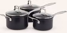 Zestaw 3 profesjonalnych garnków Le Creuset Essential czarny z pokrywkami ceramicznymi i szklanymi