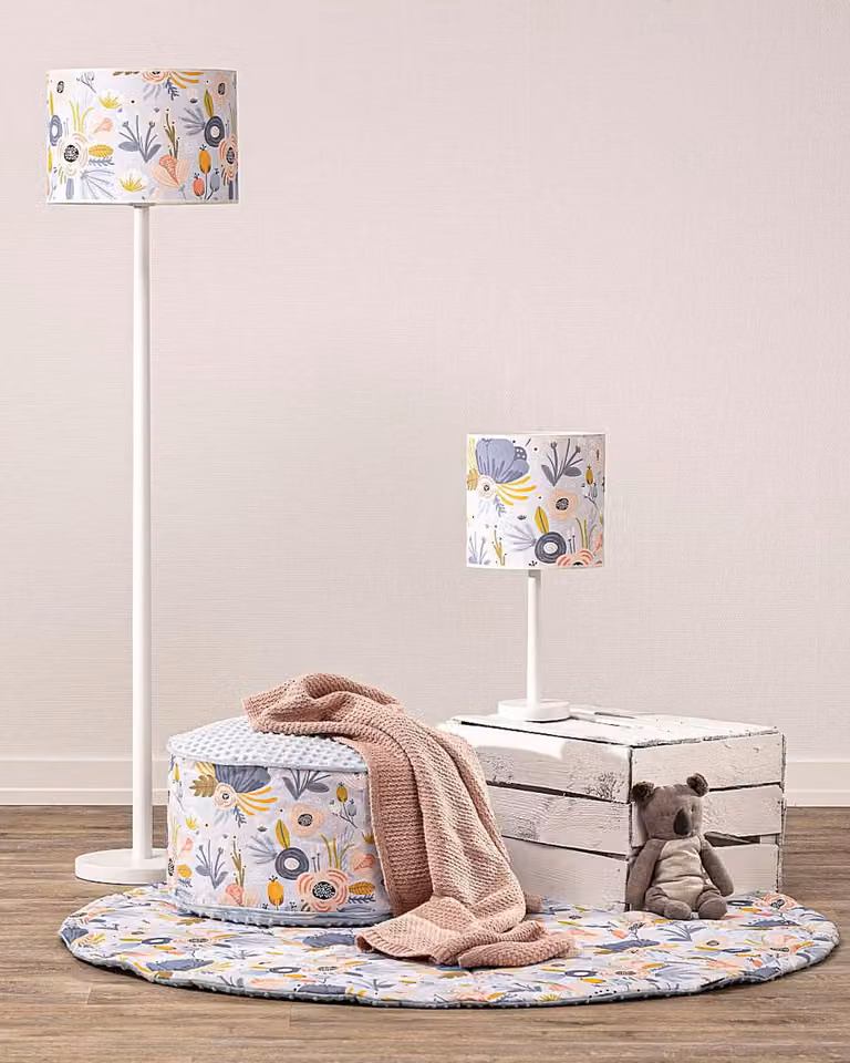 Lampa stojąca Magic Flowers Yellowtipi, wielokolorowa z elementami drewna i metalu, Wysokość: 60 cm
