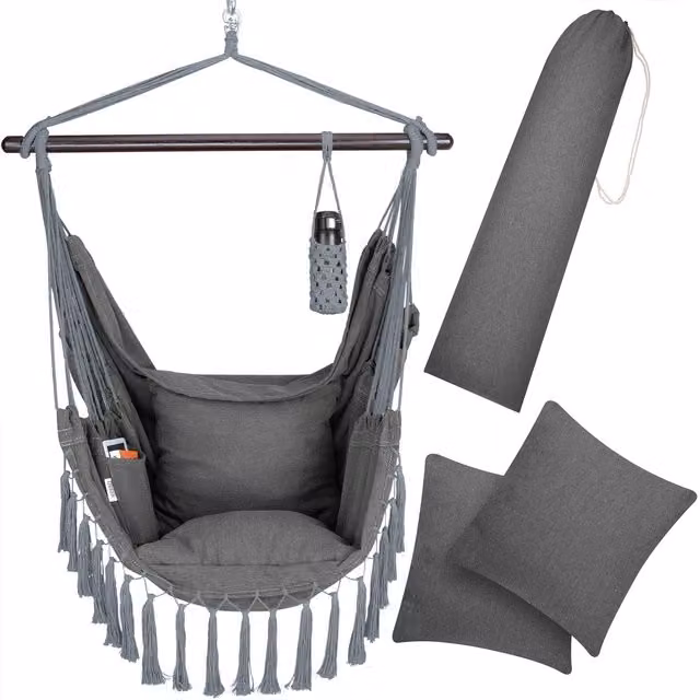 Krzesło wiszące Detex w kolorze antracytowym z uchwytem na kubek W: 170 cm, S: 100 cm, G: 150 cm