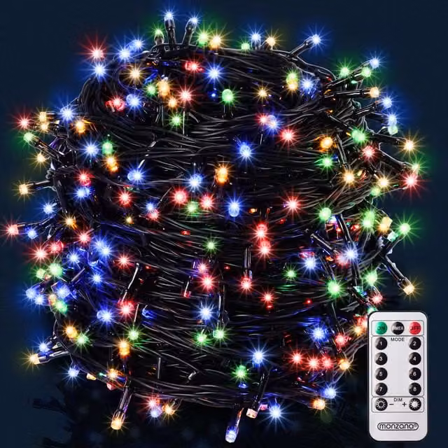 Kolorowe lampki choinkowe LED Monzana 400 diod, 40 m, z pilotem, timerem i funkcją ściemniania, RGB, IP44