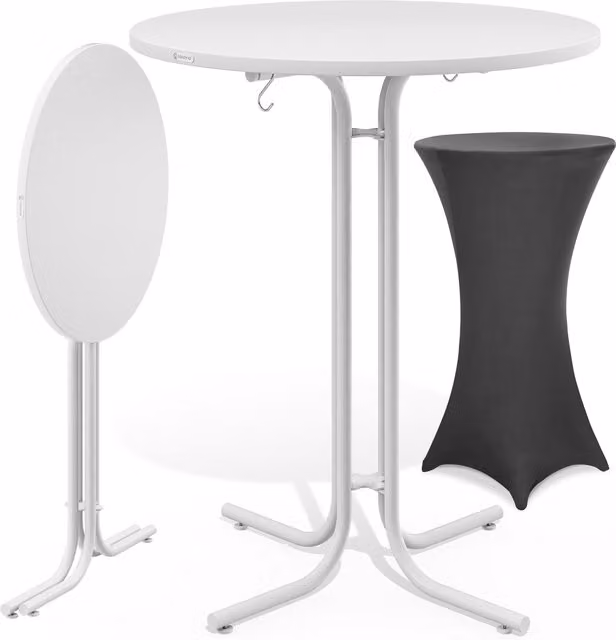 Biały stół barowy Casaria z regulowaną wysokością i szarym pokrowcem UV, W: 110 cm, S: 70 cm, G: 70 cm