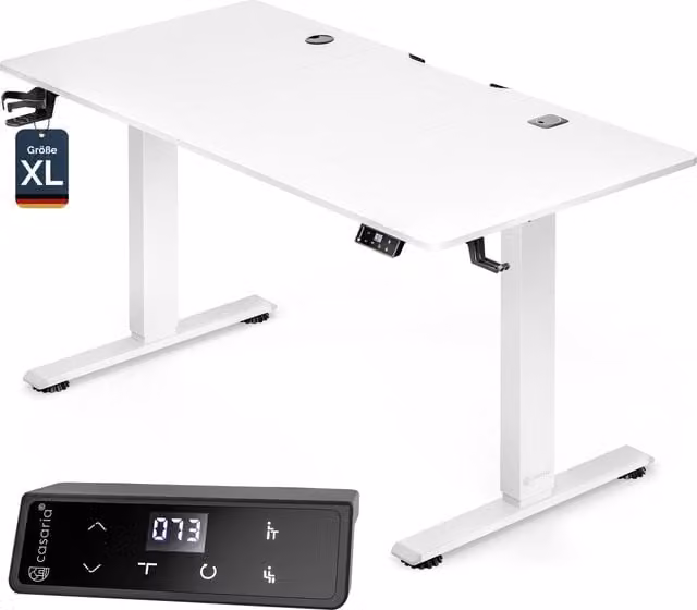 Biurko elektryczne CASARIA z regulacją wysokości, białe, W x S x G: 160 x 75 x 72-117 cm