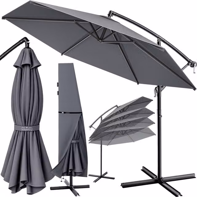 Parasol ogrodowy Kingsleeve® antracytowy z ramieniem aluminiowym i materiałem poliestrowym Ø330 cm