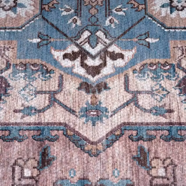 Okrągły dywan Bolero vintage floral w kolorach czerwonym, niebieskim i beżowym, nadający się do prania, Średnica: 200 cm