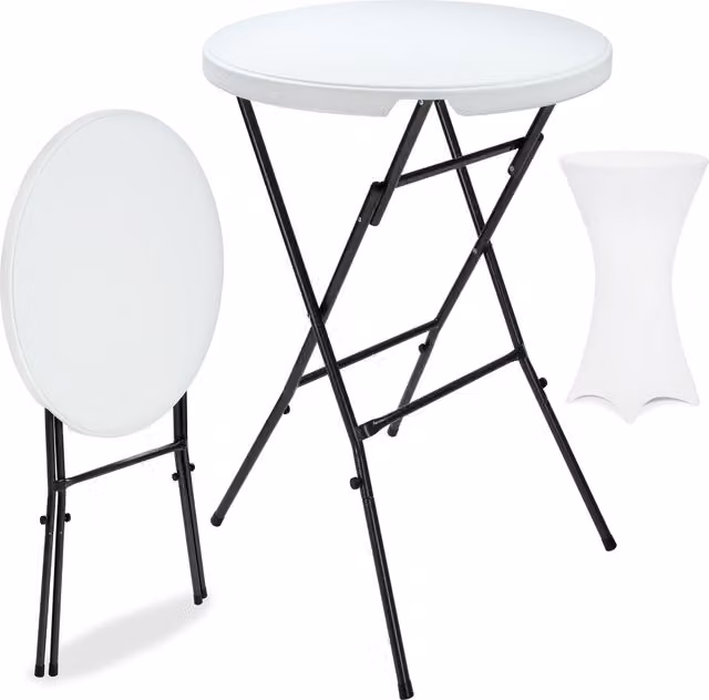 Biały stół barowy ogrodowy Casaria o średnicy 72 cm z pokrowcem w kolorze białym Ø70 cm