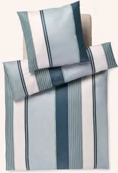 Komplet pościeli Joop! w kolorze zielonym z poszewką na poduszkę 80x80 cm i poszewką na kołdrę, wykonany z bawełny mako satin w paski