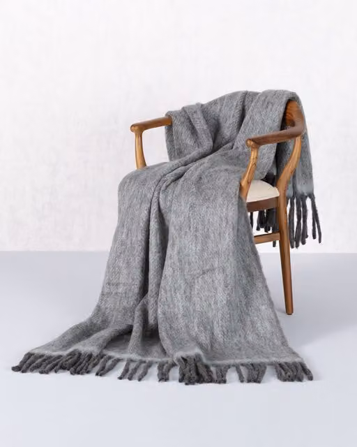 Pled Cozy Yellowtipi koc wełniany z frędzlami szary-miętowy W x S: 130 x 170 cm