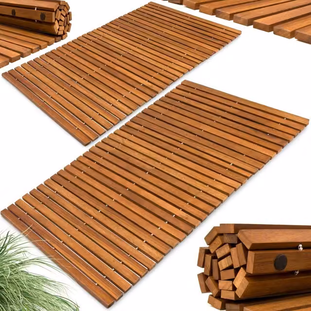 Zestaw 2 sztuk mat łazienkowych Deuba z drewna akacjowego w kolorze brązowym, W x S: 80 x 50 cm