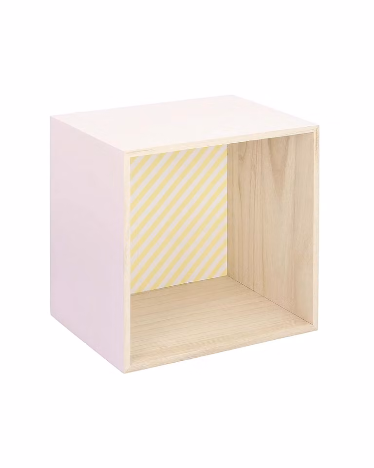 Półka ścienna Box Yellowtipi w kolorach różowym, białym i żółtym, model kostka o szerokości 28 cm