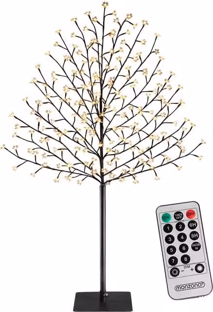 Drzewko ozdobne LED monzana® Kwitnąca wiśnia o wysokości 220 cm, 200 diod ciepła białe, z pilotem i timerem, do ogrodu i domu