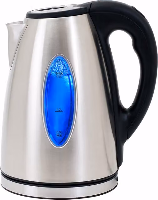 Szklany czajnik Deuba 1,7 l ze stali nierdzewnej z podświetleniem LED, moc 2200 W, kolor czarny, srebrny lub przezroczysty
