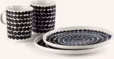 Zestaw śniadaniowy Marimekko Oiva/Siirtolapuutarha, 4-częściowy, ceramiczny, czarno-biały
