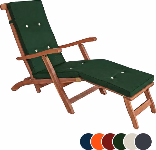 Zielona pikowana poduszka na leżak Detex z troczkami W x S x G: 184,5 x 43 x 6 cm