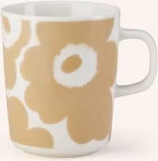Zestaw 6 ceramicznych kubków z uchem Marimekko Oiva/Unikko w kolorze beige z motywem floralnym