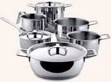 Zestaw naczyń kuchennych Pots&Pans Alessi, 9 części, stal nierdzewna, kolor srebrny