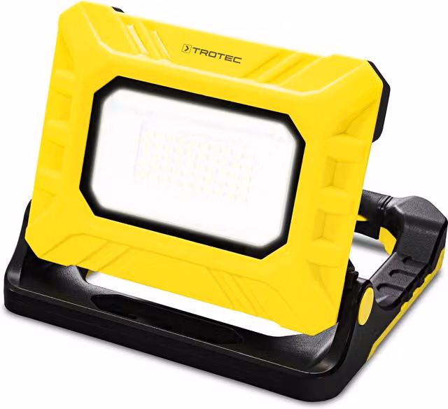 Akumulatorowa lampa robocza LED Trotec w kolorze żółtym z akumulatorem i ładowarką