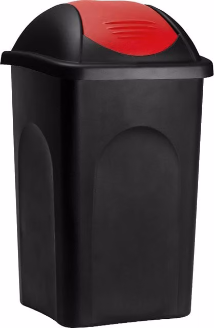 Kosz na śmieci uchylny Stefanplast, kolor czarno-czerwony, plastikowy, 60 l
