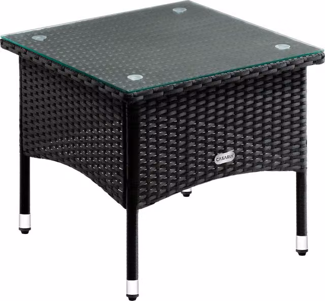 Stolik pomocniczy Casaria Black Polyrattan z blatem szklanym S/G/W: 50 x 50 x 45 cm