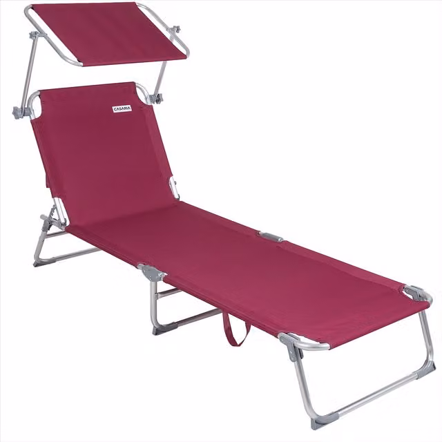 Leżak Ibiza Casaria Czerwony z daszkiem przeciwsłonecznym i regulowanym zagłówkiem W x S x G: 150 x 59 x 29 cm